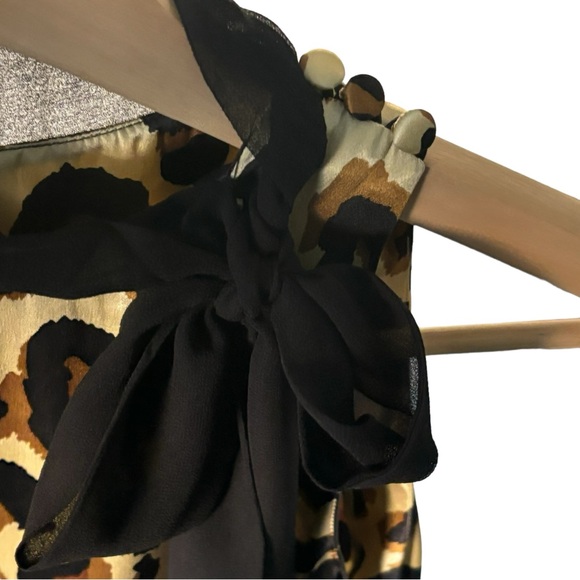 DONNA MORGAN BROWN BLACK LEOPARD PRINT HIGH NECK SILK DRESS 4 - Picture 3 of 7